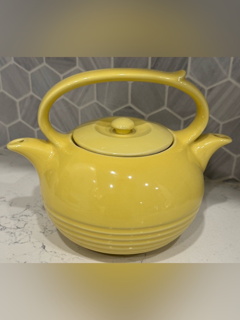 Vintage 1930s Hall China Twinspout Tea Master Yellow Double Spout Teapot USA
